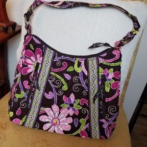 Vera Bradley quilted Brown Pink Green Purple Purse  2 zipper pockets